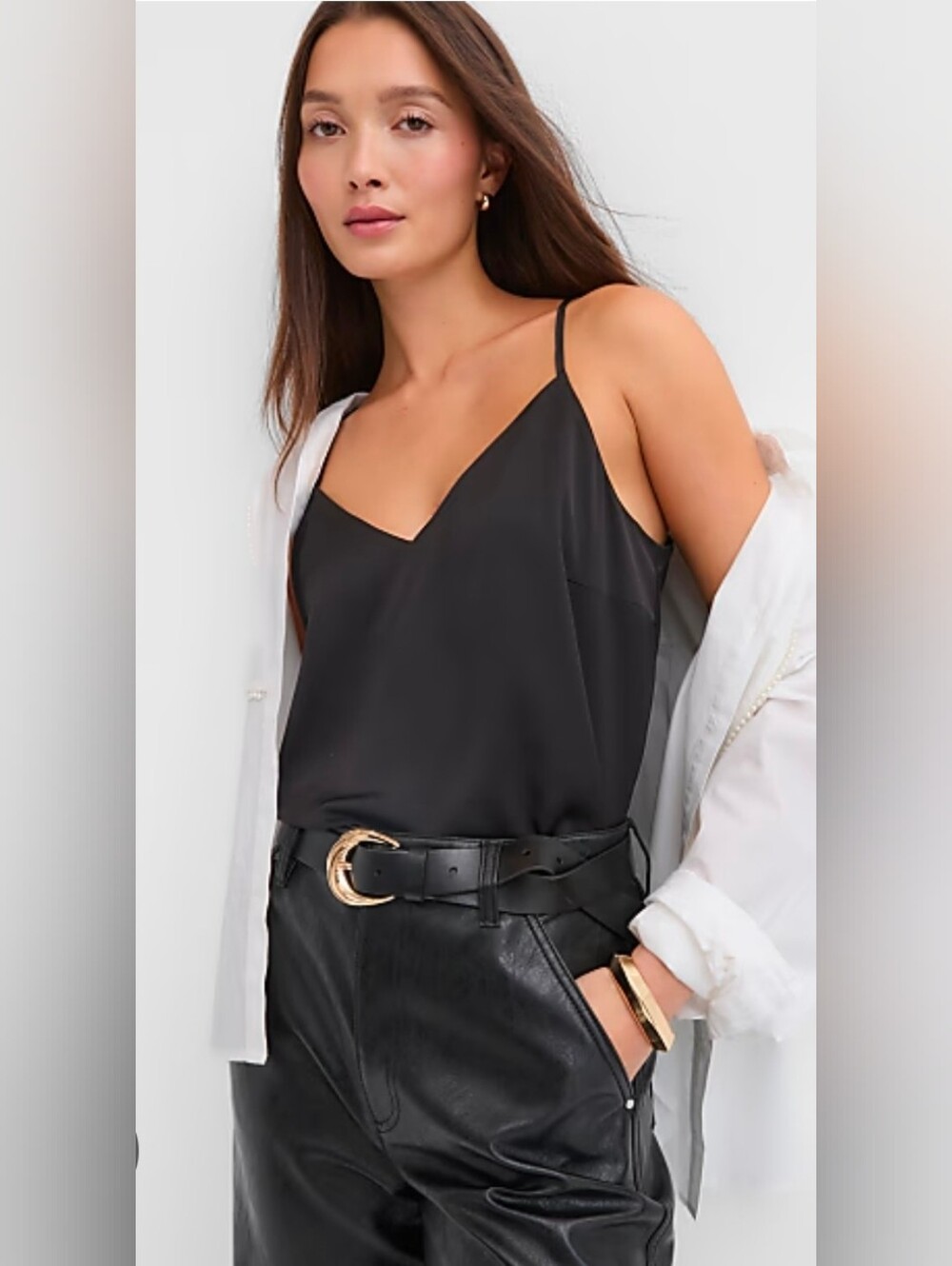 Loft Covered Button Strappy Black Cami, Size MP